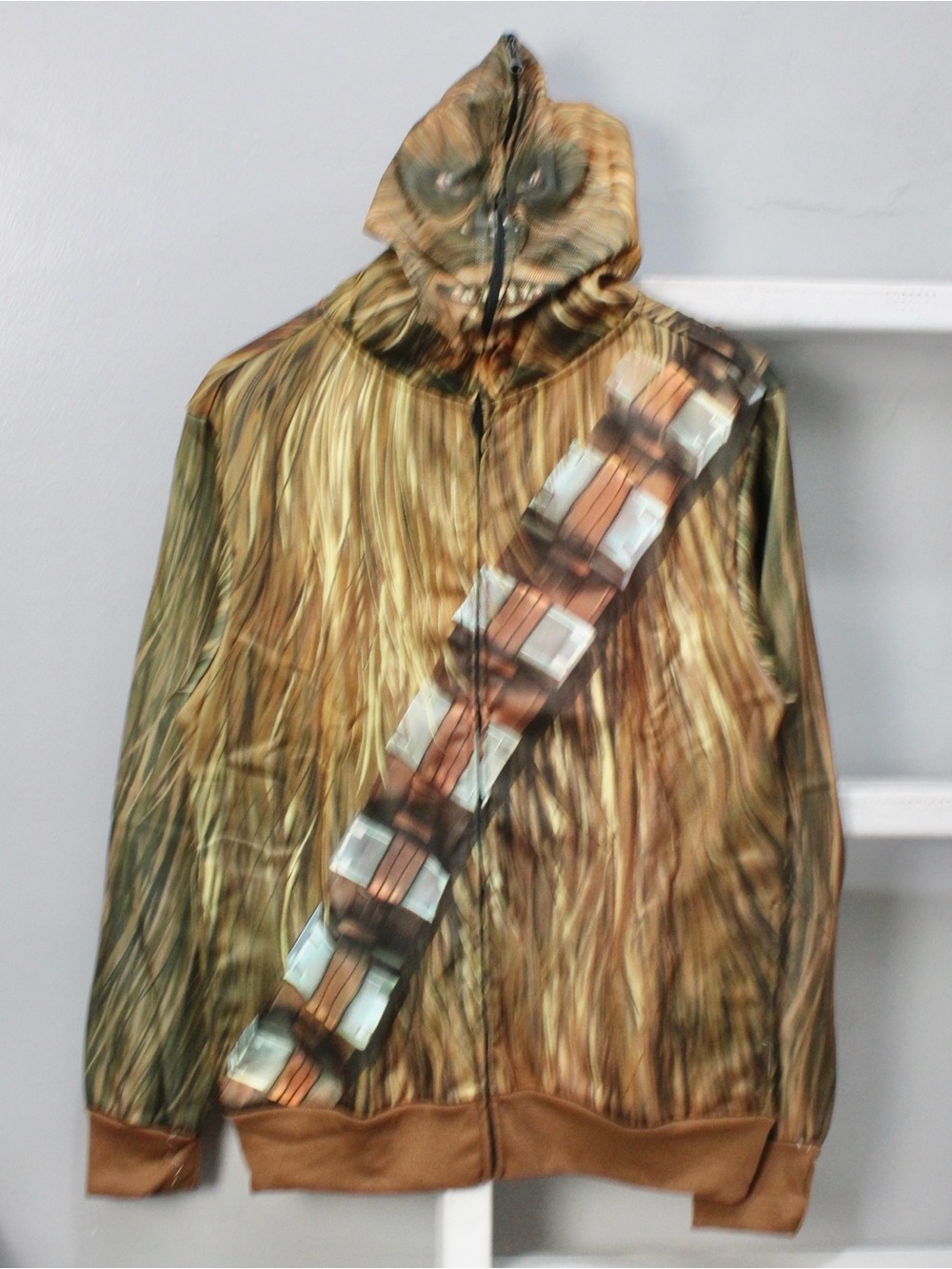 Chewbacca Star Wars Zip-Up Hoodie Face Mask Costume Jacket Men's Size Small NWT
